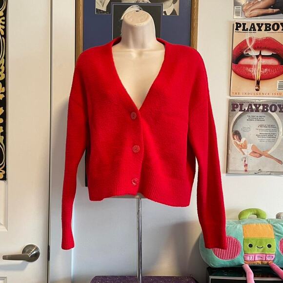 Target Sweaters - Red cropped cardigan with button